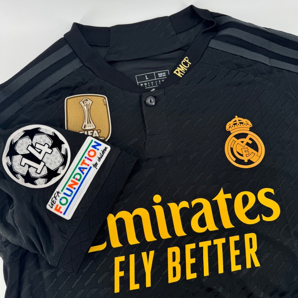 Adidas Real Madrid 2023-24 Third Jersey Bellingham 5 Black Gold Mens Large Slim